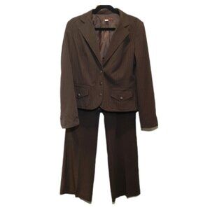 TAPEMEASURE Pinstripe 2pc Pant Suit Blazer Jacket Womens Size 10 Brown Business